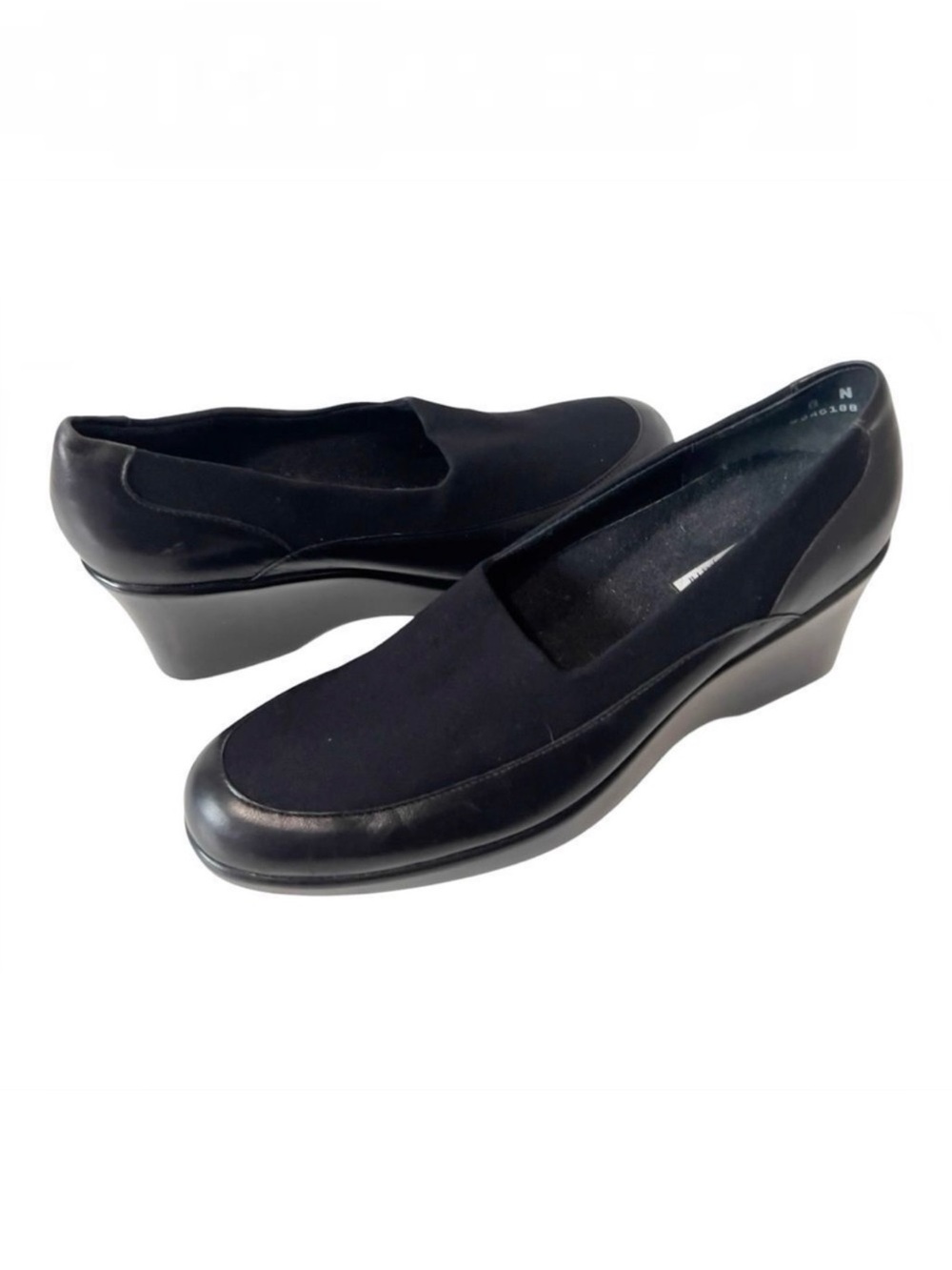 Munro Kayla Womens Black Slip On Wedge Heels Shoes Leather Micro Fiber Size‎ 8N